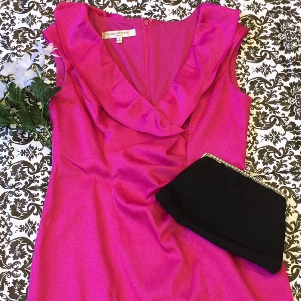 👗💐 Evan Picone‎ Hot Pink Dress 4 Ruffles 👗 💐